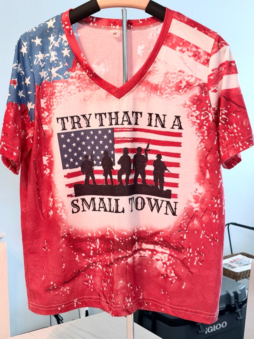 Try That In A Small Town Women’s V-Neck Tee - Red/White/Blue